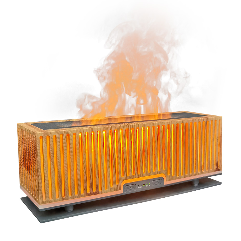 ウッドモダン加湿器 超音波式 ミスト ライトアップ 炎のようなゆらぎ