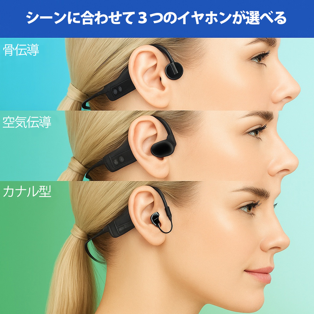 3wayワイヤレスイヤホン 骨伝導/空気伝導/カナル型 ノイズキャンセ